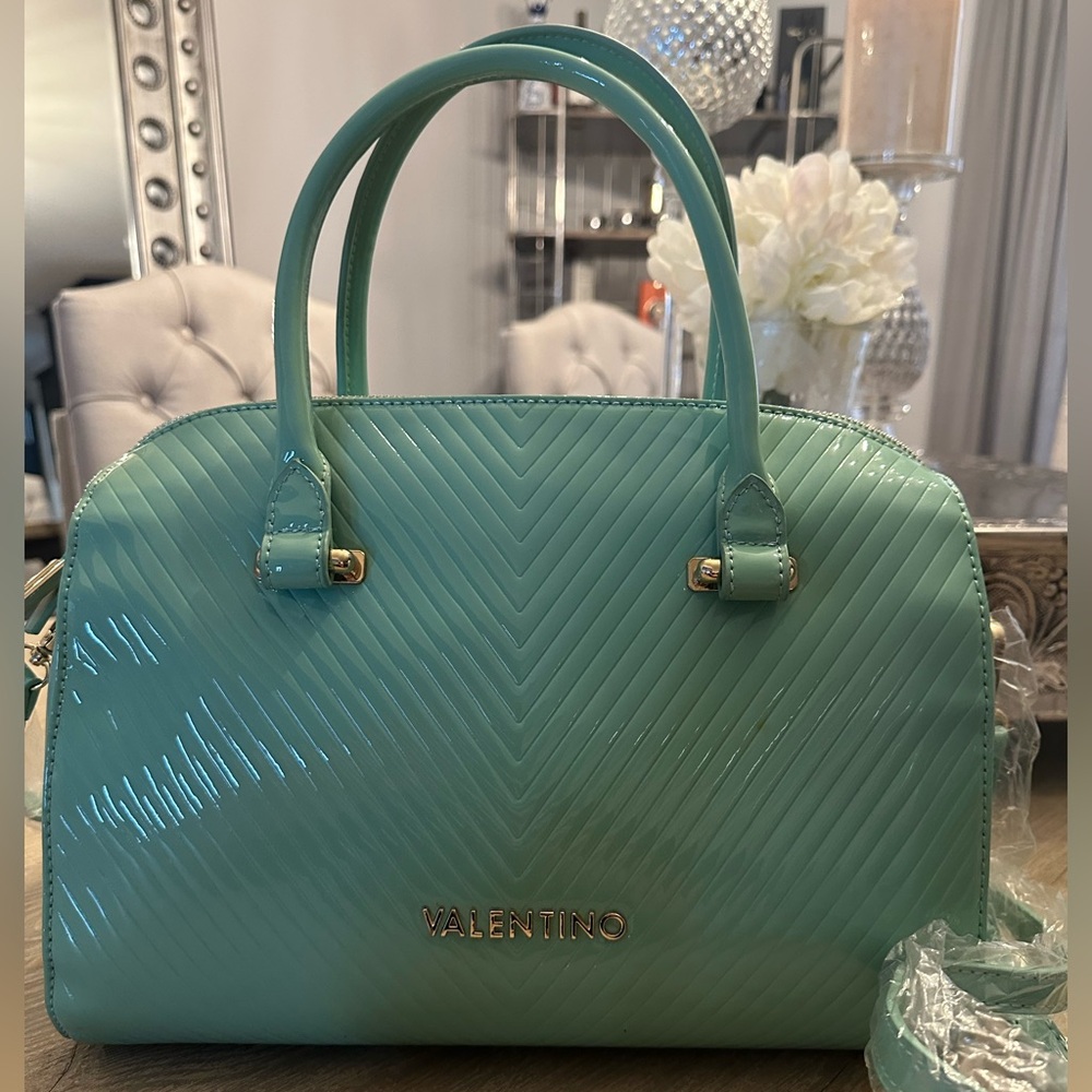 Mario Valentino Green Quilted Satchel Crossbody Bag